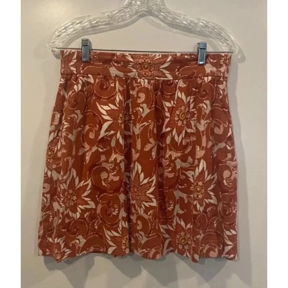 Loft Womens Small Rust Orange Floral Linen Blend Mini Skirt Pockets 0417